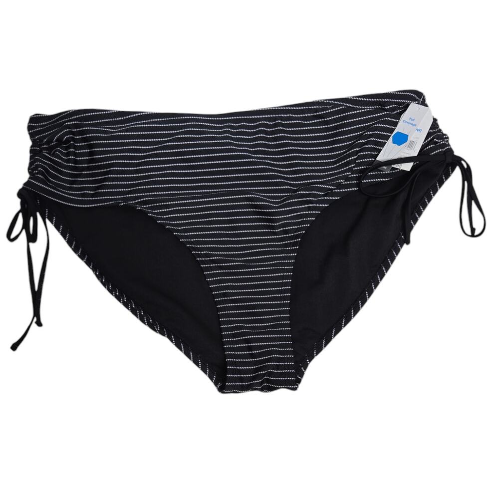 Time and Tru Black & White Striped Full Coverage Bikini Swim Bottom NEW 2X